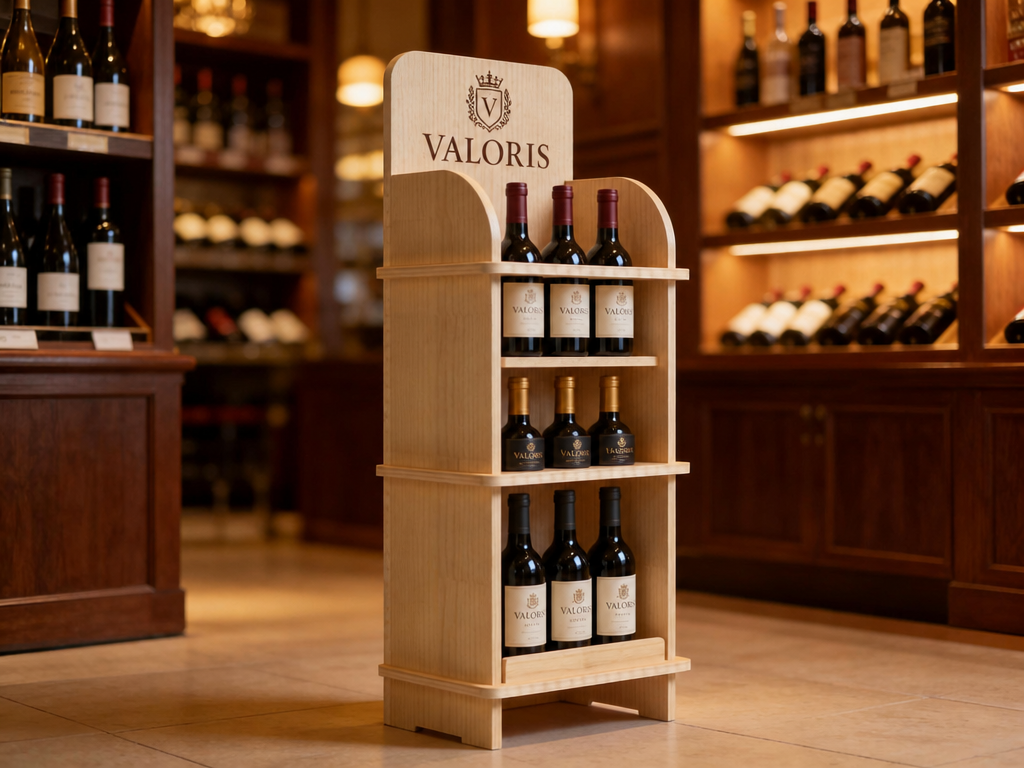 Expositor de madera con la marca del cliente