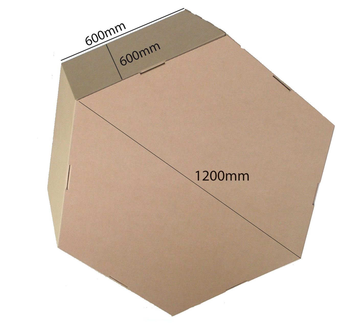 Plano acotado de un mostrador hexagonal de cartón antes de troquelar