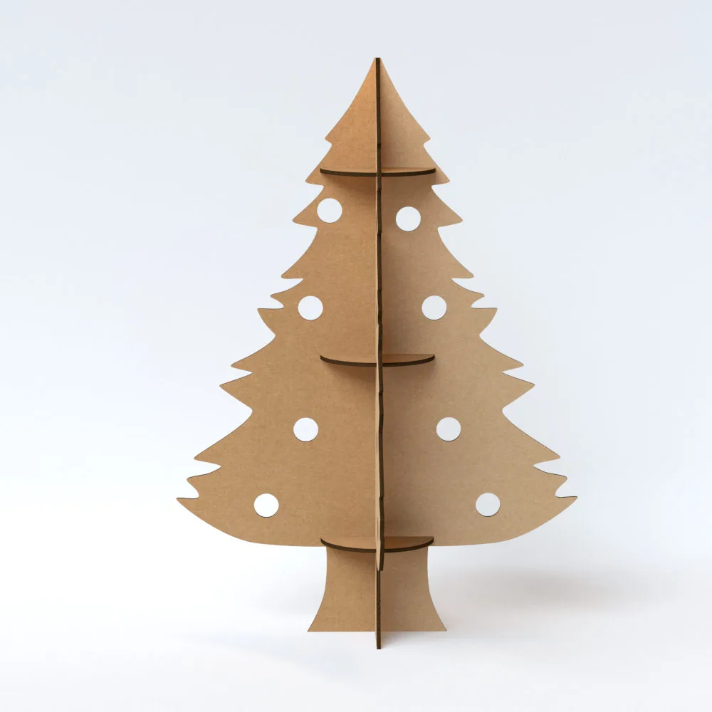 Árbol de Navidad de cartón kraft con tres discos que hacen de estantes